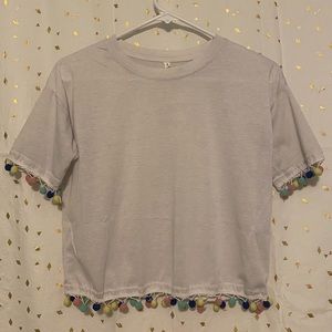 White top, Pom-Pom trim